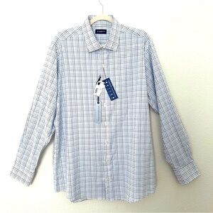 Stantt NEW Performance Tech Stretch Shirt Blue Black Tattersall Size 17.5 34/35